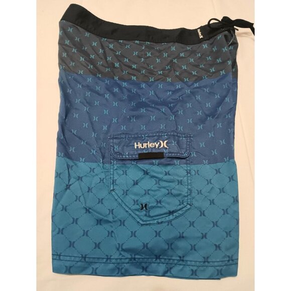 HURLEY Logo Board Shorts 32 Swim Trunks Pocket Surf Blue - Picture 6 of 9